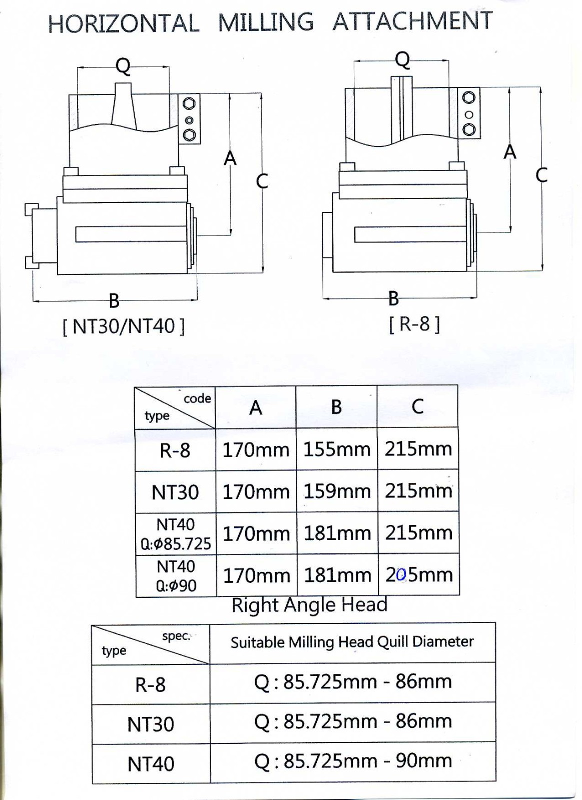 R8 RIGHT ANGLE MILLING ATTACHMENT COMPLETE SET 1-541-110 NEW OLD STOCK