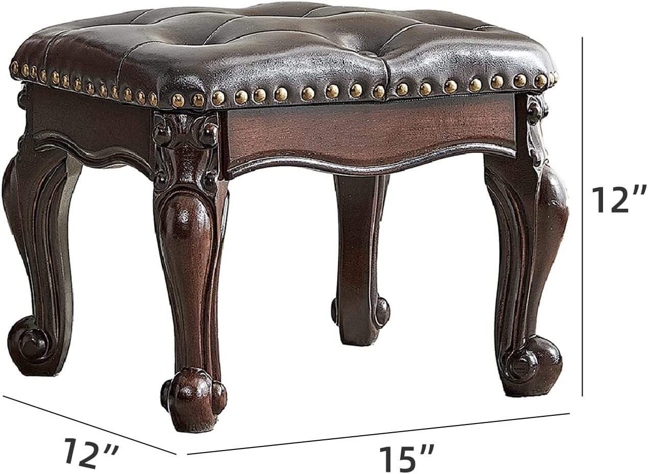 Vintage Style Foot Sofa Stool Leather Ottoman with Hand Carved Legs Gift for Her
