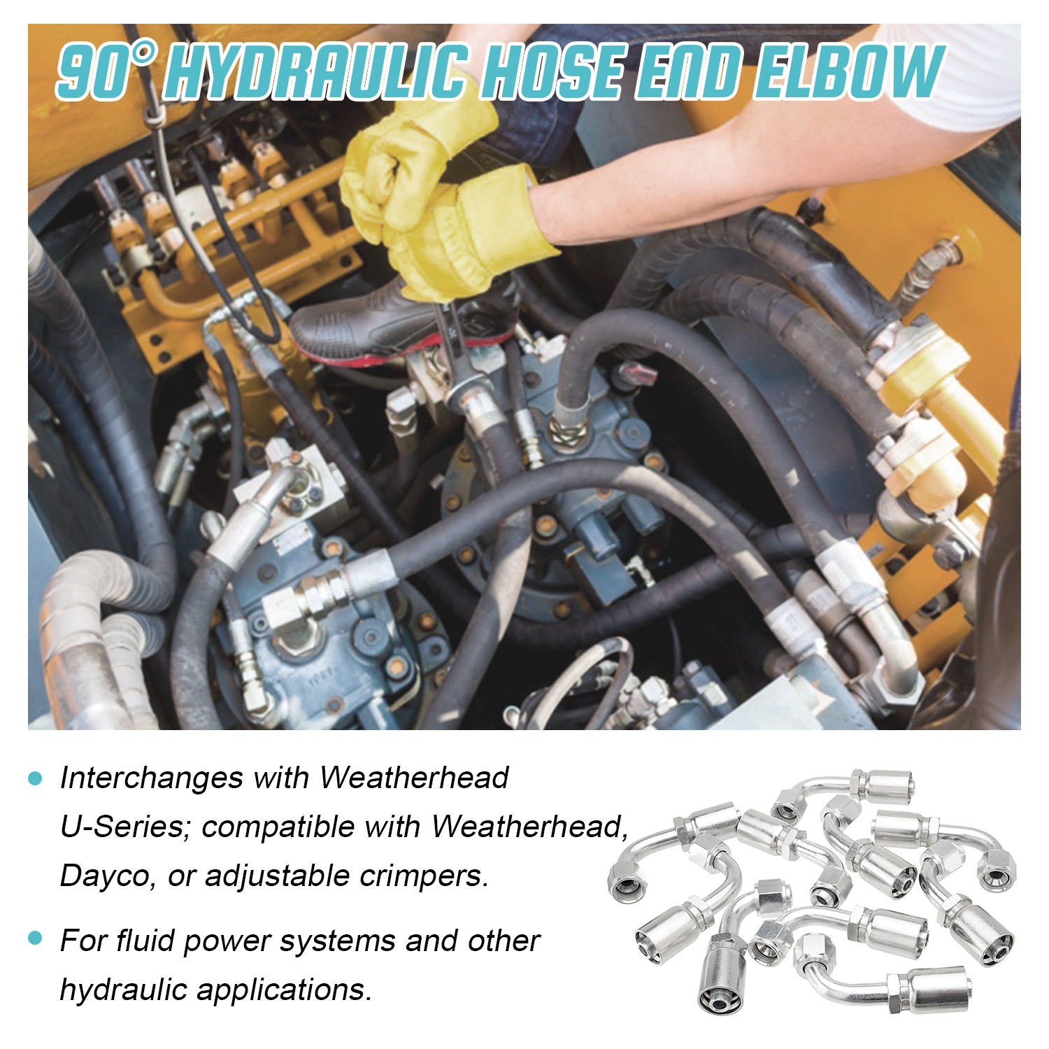 10X 1/2" JIC 37° Female 90° Hydraulic Hose Fittings For 1/2" I.D. Hydraulic Hose