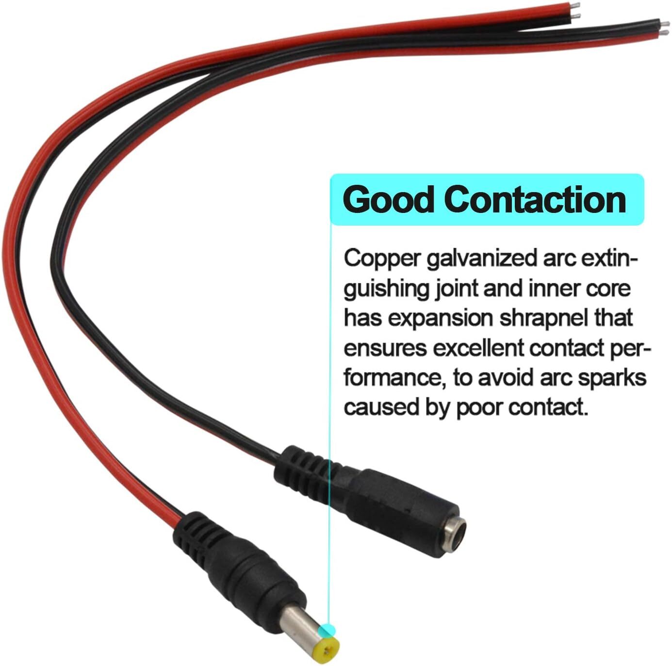 10X Male & Female DC Power Pigtail Cable Wire Plug 18 AWG 2.1mm x 5.5mm 12V 5A