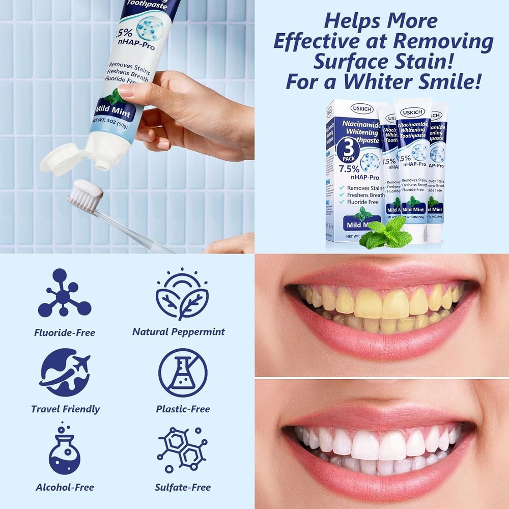 7.5% Nano-Hydroxyapatite Toothpaste,3 Pack Fresh Breath Whitening Toothpaste for