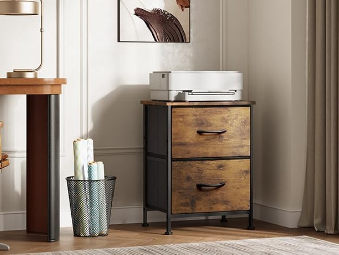 Stylish Bedside Table & Dresser Combo in Rustic Brown with Quick Assembly