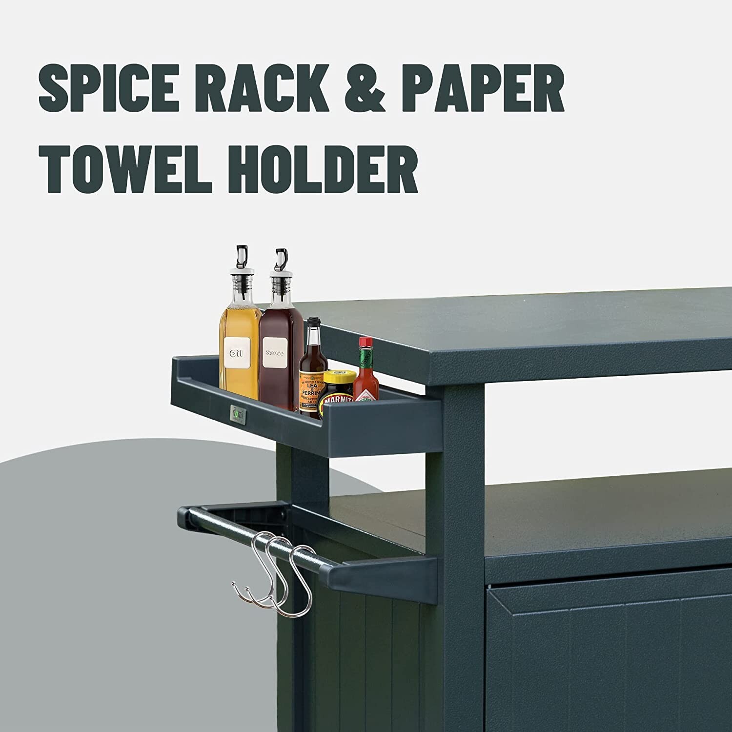 Domi Outdoor Grill Carts w/Wheels,Metal Table and Storage Cabinet for BBQ(Gray)