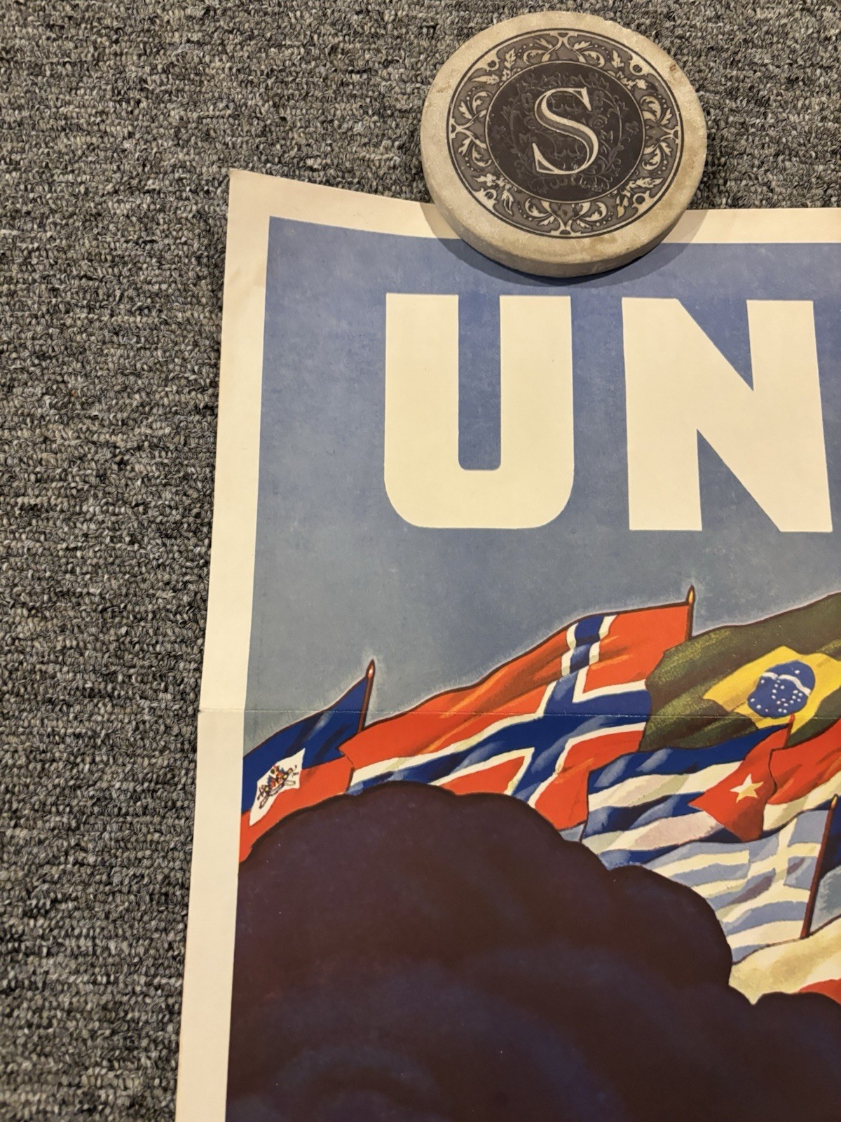 Original WWII Poster United The United Nations Fight For Freedom 20x28”