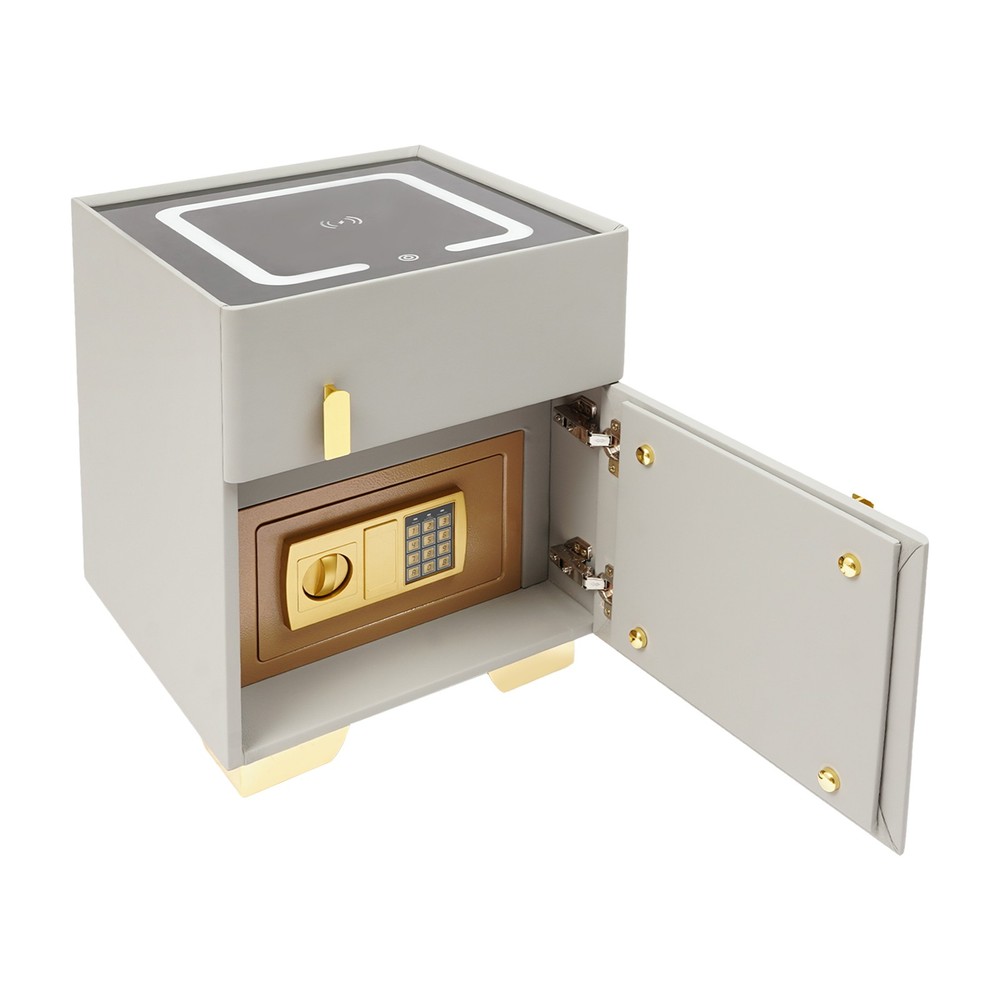 Phone Charging Bedside Cabinet, Grey, Bedside Table with Safe+Combination Lock