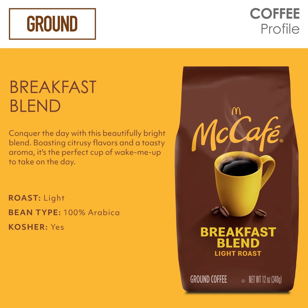 McCafe Breakfast Blend, Medium Roast, Ground Coffee, 12 oz