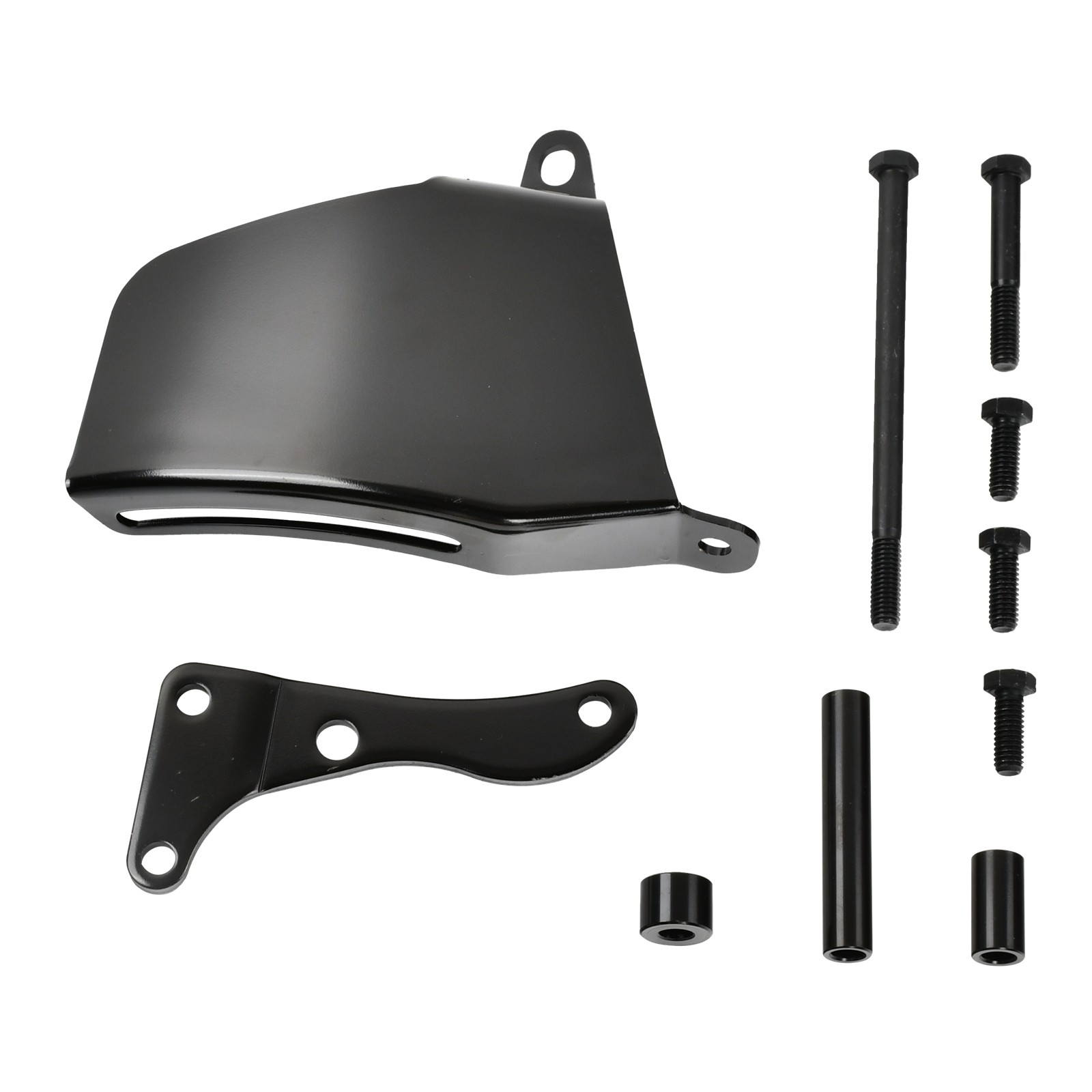 For Small Block Chevy SBC 350 Black Steel Long Water Pump Pulley & Bracket Kit