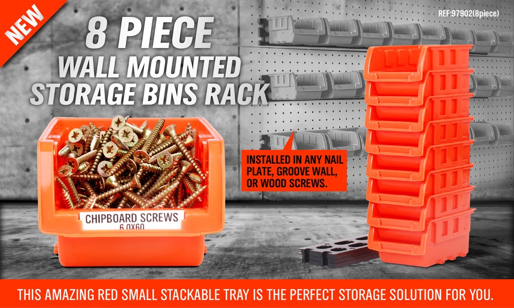 8 Bin Wall Mounted Parts Rack Stackable Bins Home Organize Tool Boxes Storage