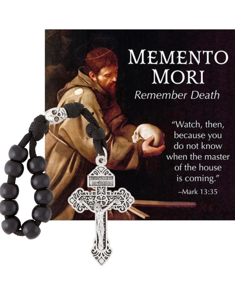 Memento Mori Decade Pocket Rosary Skull Pater Pardon Crucifix Holy Card Catholic