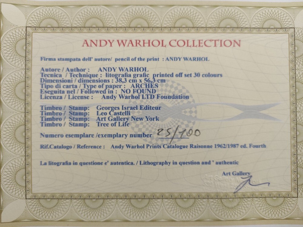 Andy Warhol Signed - John Lennon - Certificate Leo Castelli