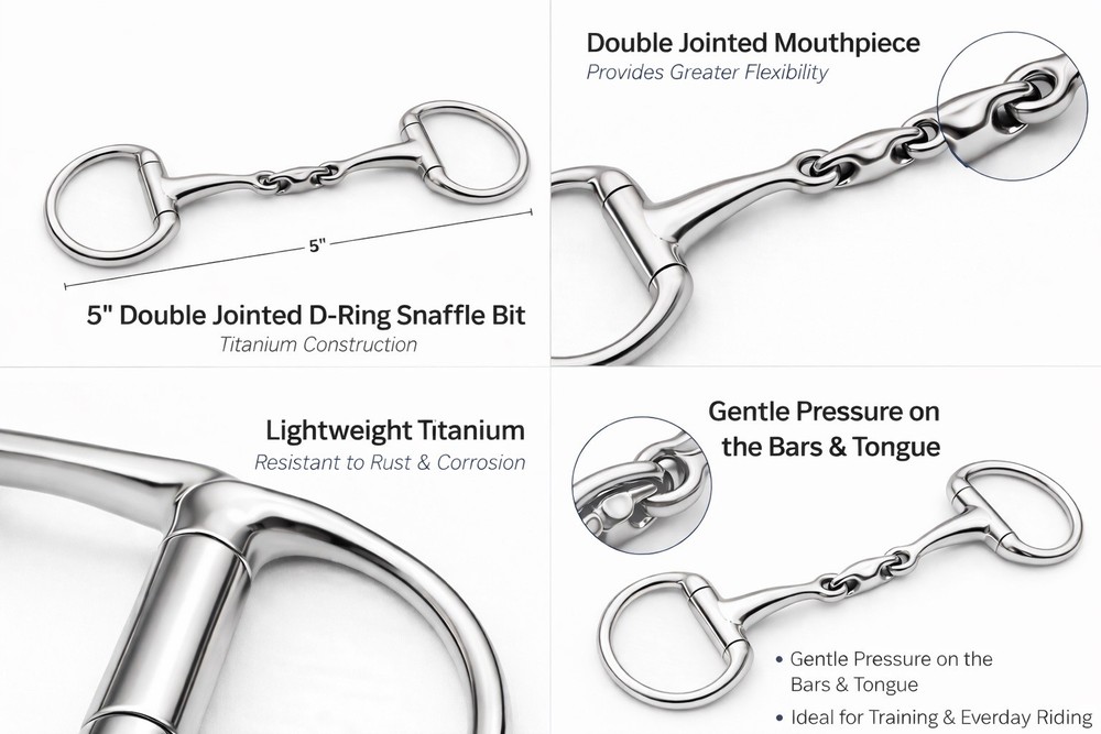 D Ring Eggbutt 5" Horse Bit Titanium Double Jointed Snaffle Equestrian UK