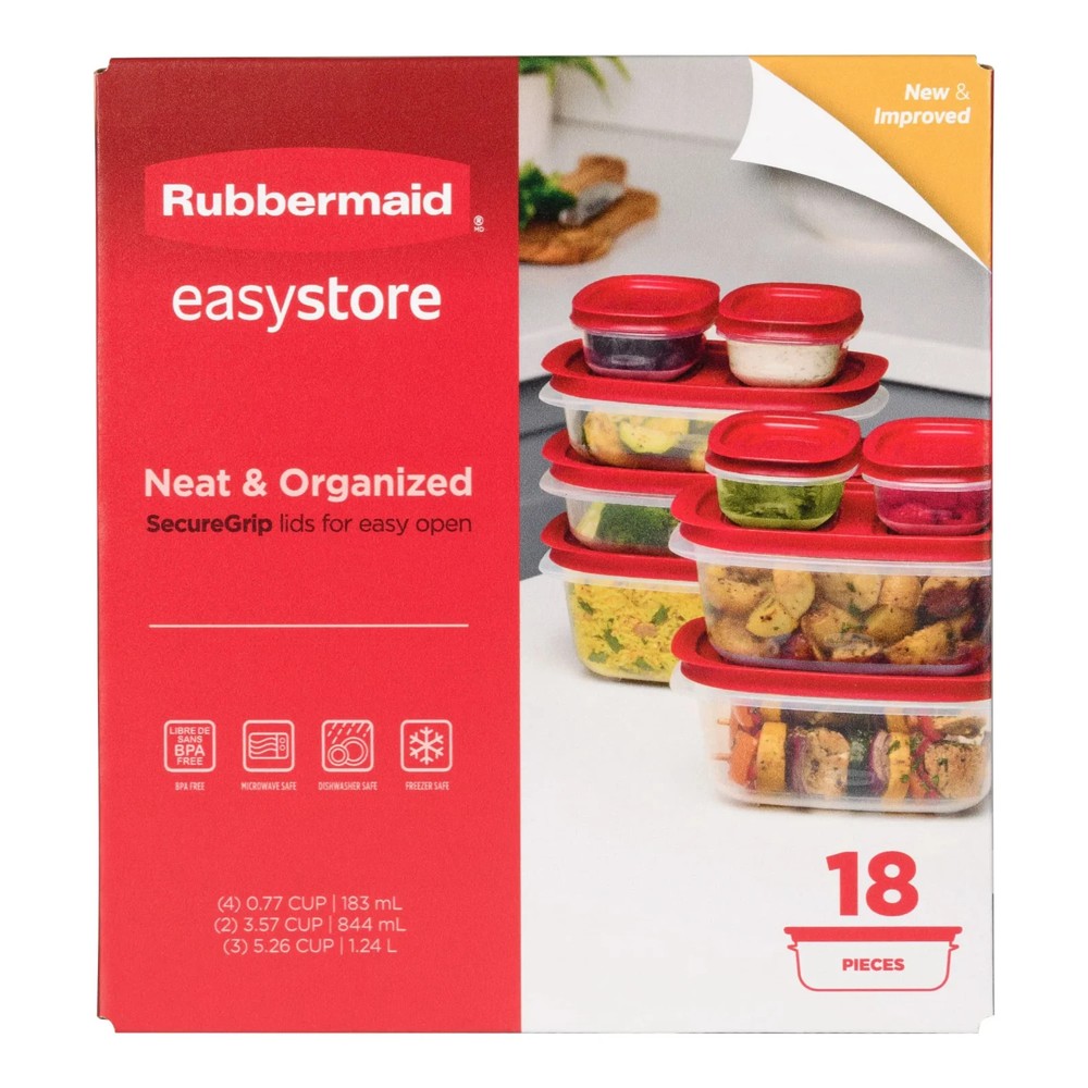 Rubbermaid EasyStore Medium Rectangle Containers, 18-Piece Set, Food Storage Con