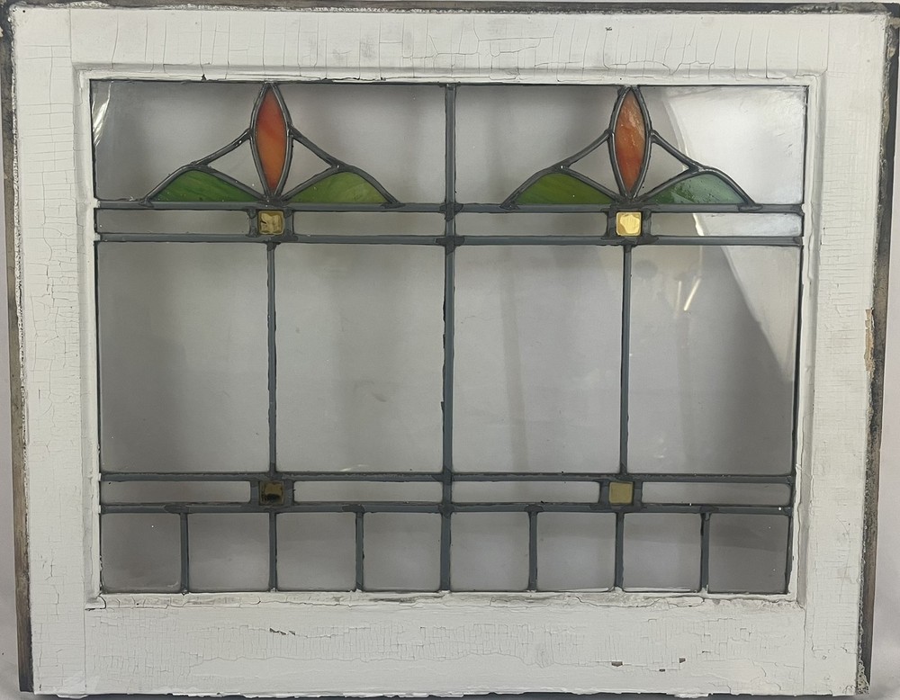 AG1075 Antique c1910 Craftsman Transom Window Tulip Pattern Chicago Quantity!