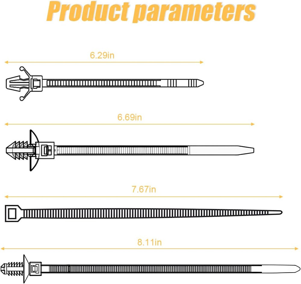 120PCS Car Push Mount Cable Zip Tie, Nylon Self Locking Cable Strap, Engine Bay
