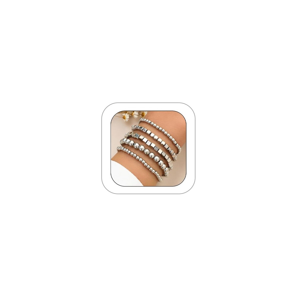 CSIYANJRY99 Silver Beaded Bracelets Medium, Style C-5 PCs Cube Beads