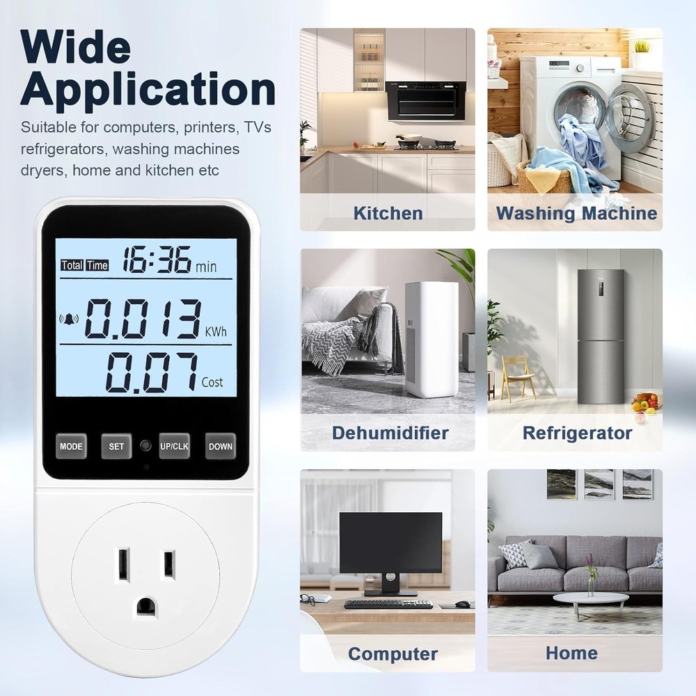 2 Pack Upgraded Watt Meter, Power Meter Plug Electricity Usage 2 Pack, White