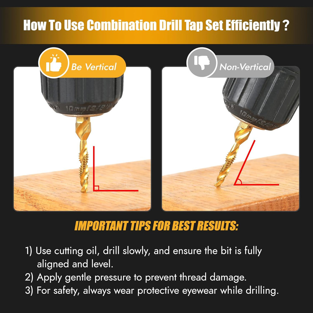 6 Pack Combination Drill and Tap Set, Professional HSS Titanium Thread Tap Drill