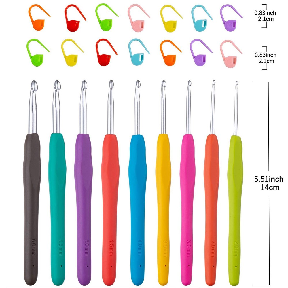 23 PCS Crochet Hooks, Ergonomic Handle Crochet Hooks Set for Arthritic Hands