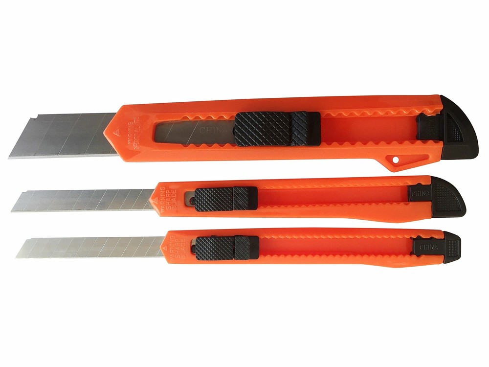 RED Box Cutter Utility Knife 3 PACK Retractable Snap-Off Blades Razor Sharp