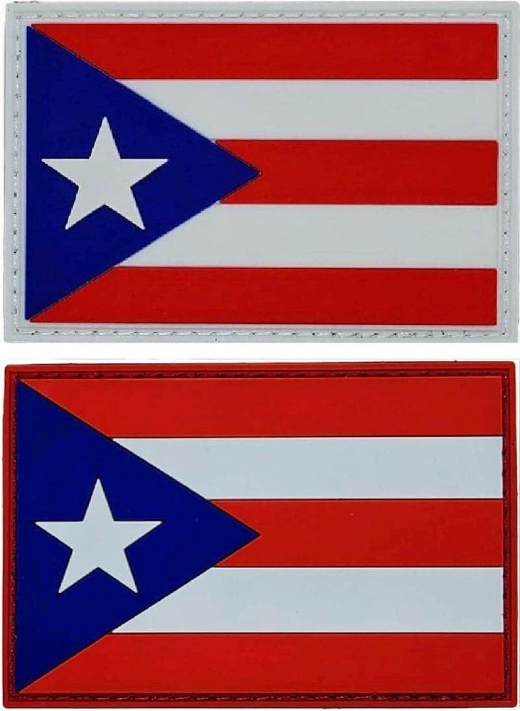 Puerto Rico Flag PVC RUBBER Morale Patch  - 2PC  HOOK BACKING  3" X 2"