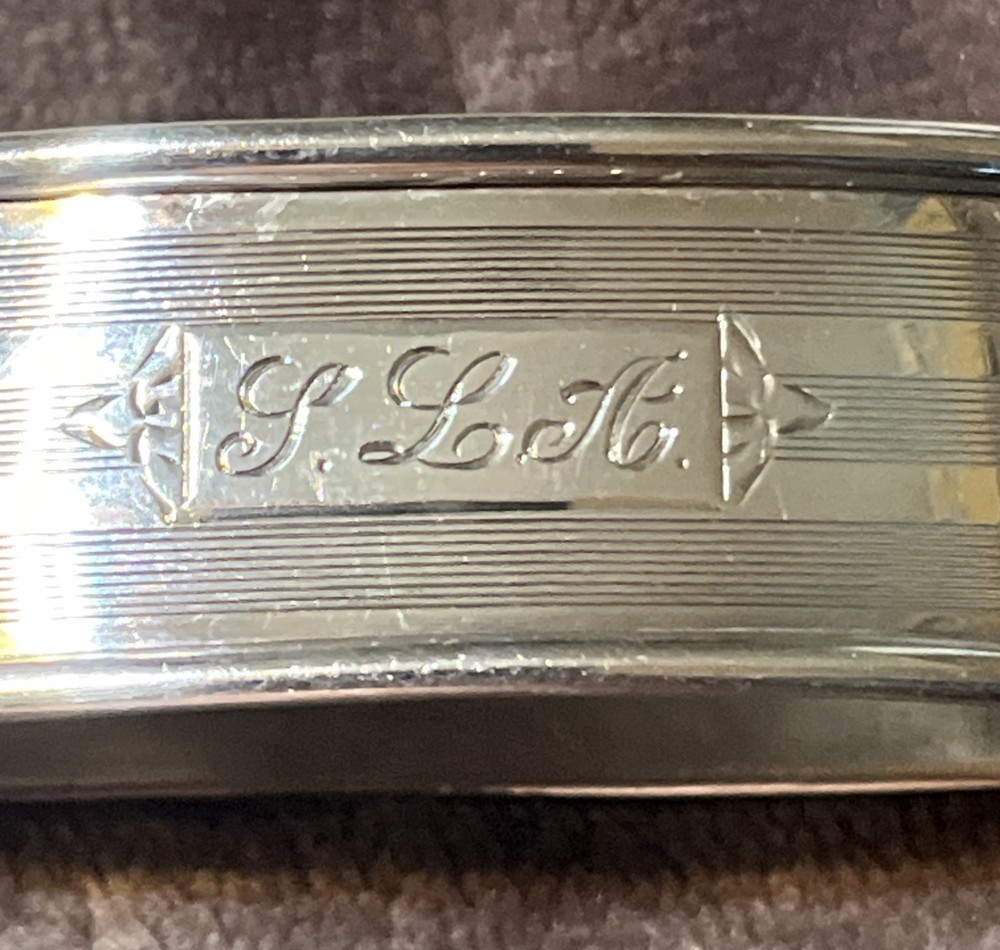 Antique Engine Turned Rectangular Napkin Ring Webster Sterling Monogrammed. “RM”