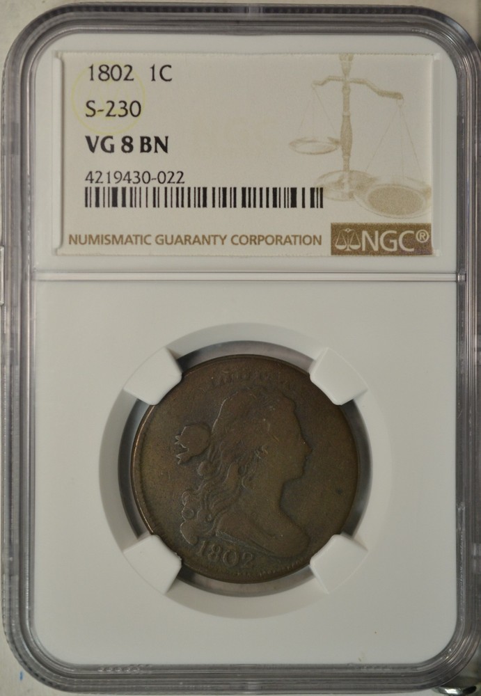 1802 Draped Bust large cent, NGC VG8