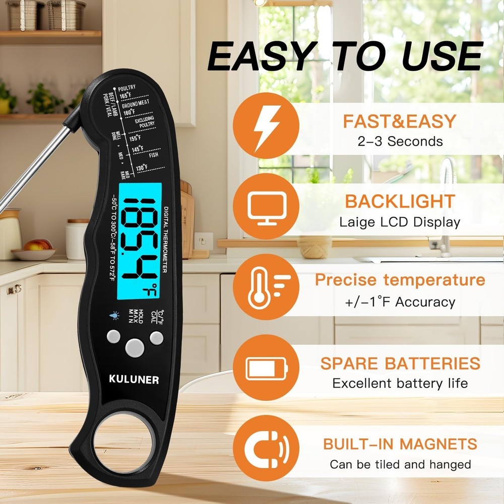 TP-0 Waterproof Digital Instant Read Meat Thermometer with 4.6 Folding Probe ...