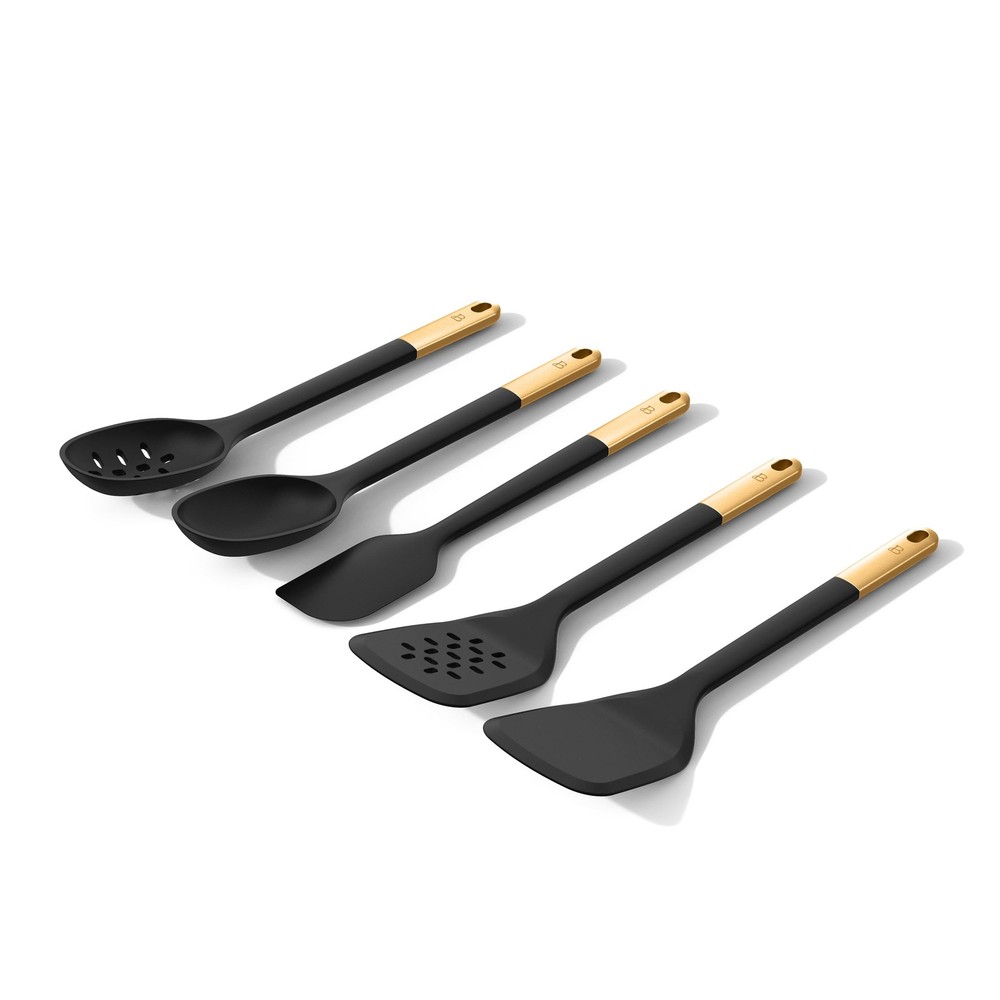 6-Piece Silicone Tool Set with Ceramic Crock, Black Sesame