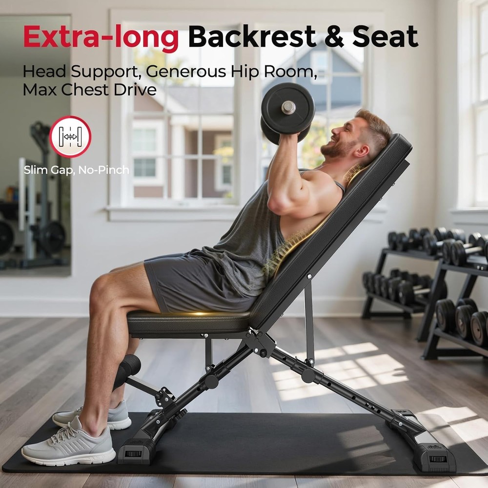 Space-Saving 800LBS Weight Bench with Extended Backrest for Ultimate Training