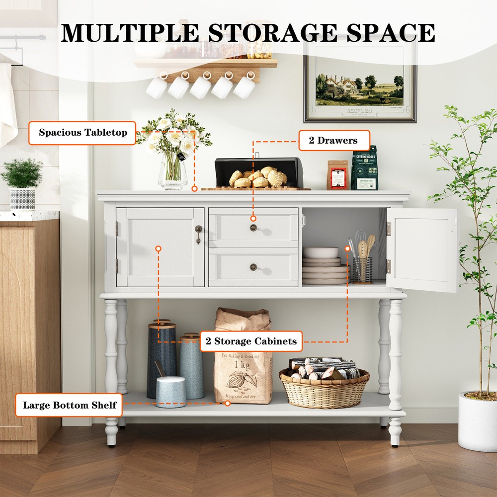 Console Table with 2 Drawers & Storage Shelves Wood Entryway Sofa Table White
