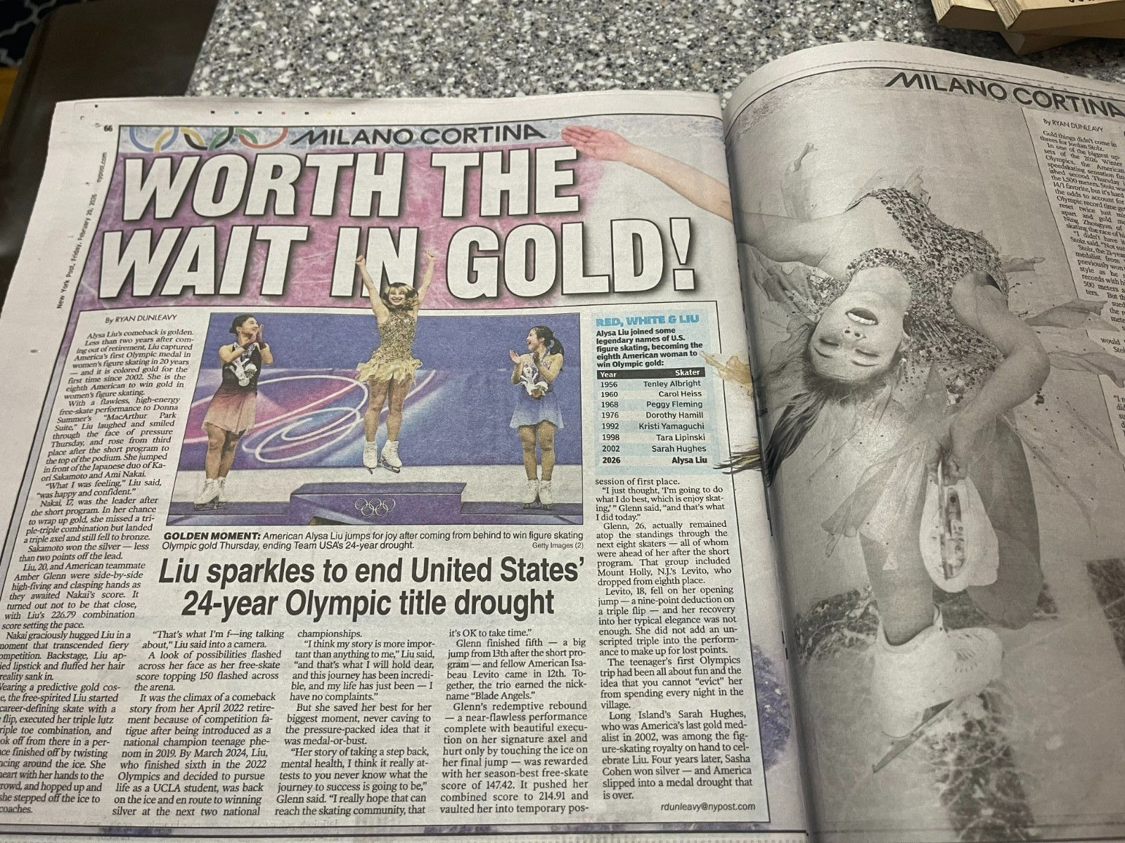 NY Post Newspaper 2/20/26 USA Hockey & Alysa Liu Win Olympic Medals Gold Stars
