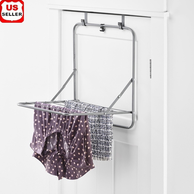 Over-the-Door Drying Rack Compact Indoor Laundry Solution Foldable 5 Rods New
