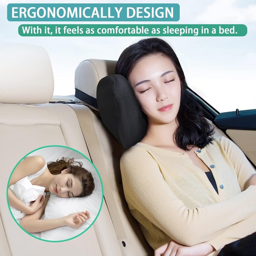 Super Soft Car Headrest Pillow Memory Foam Ergonomic Support Black