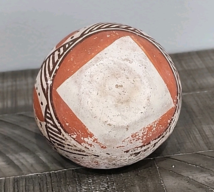 Isleta Pueblo Indian Pottery Bowl With Braided Handle