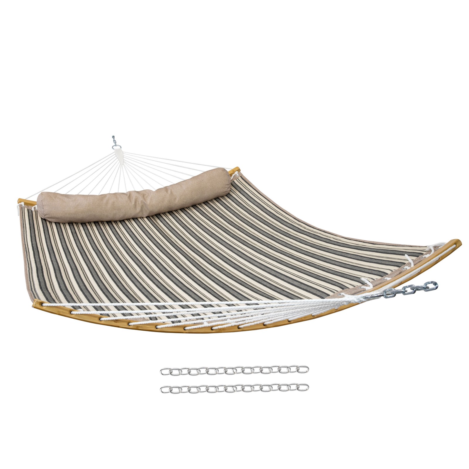 Quilted Hammock with Curved Spreader Bar - Neutral Stripe by Sunnydaze