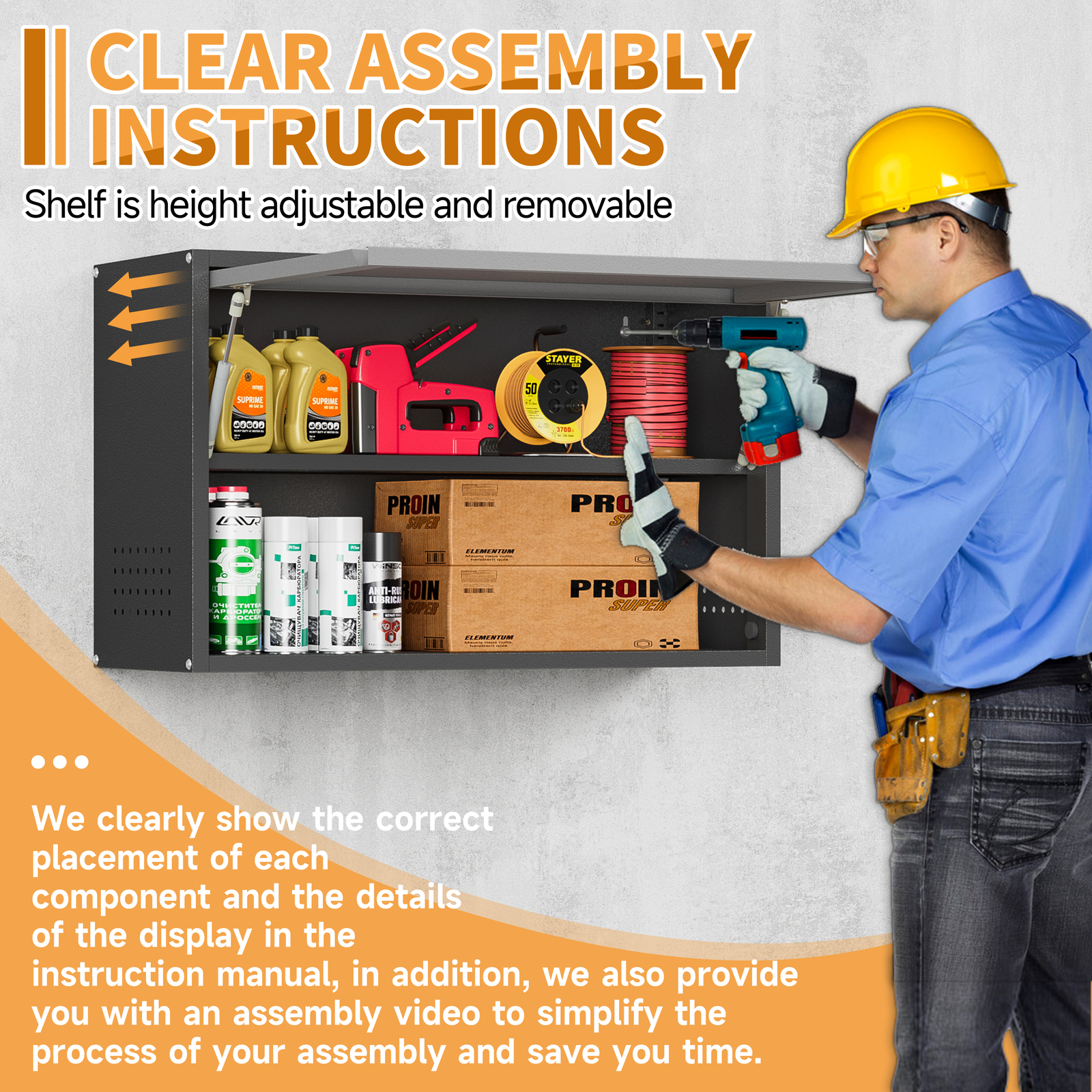 Wall Mounted Metal Storage Cabinet Garage w Adjustable Shelf, Metal Wall Cabinet