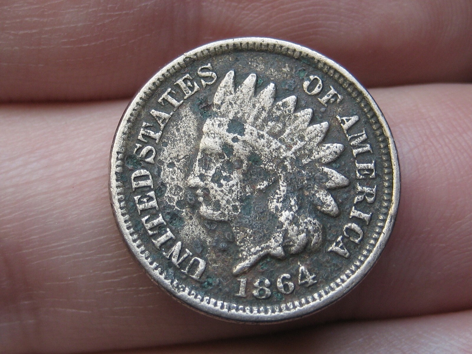 1864 Copper Nickel CN Indian Head Cent Penny- VG/Fine Details