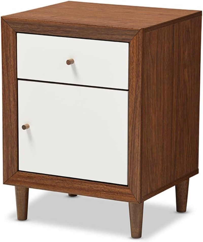 Stylish Medium White and Walnut Studios Nightstand for Modern Bedrooms