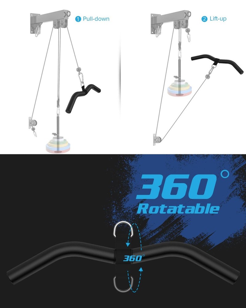 LAT Pulldown Attachments, Black Steel Lat Bar Cable Attachments Handles, Home...