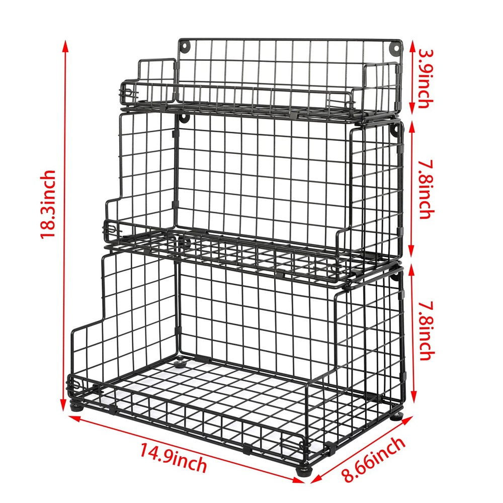 Stackable Wire Basket 3 Tier Countertop& Wall Mounted Metal Storage Basket fo...