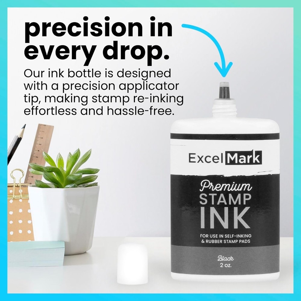 Black Stamp Ink Refill for Clear Impressions – 2 oz Water-Based Formula