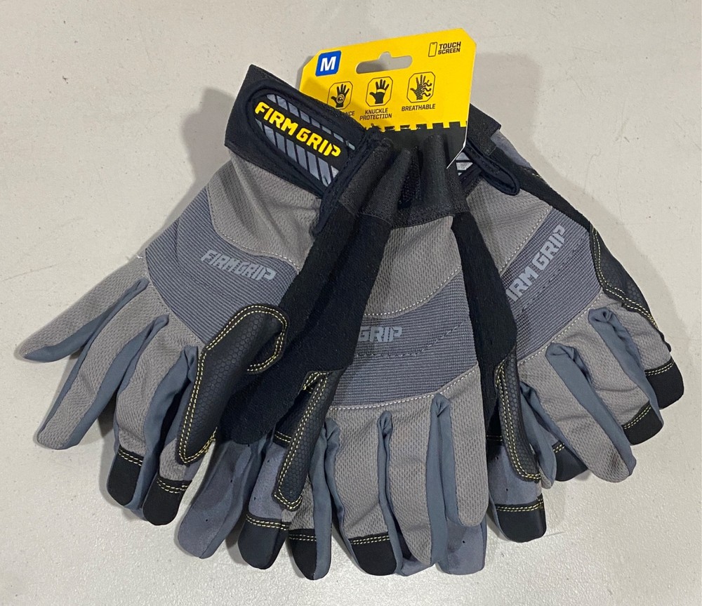 Firm Grip General Purpose Work Gloves - MEDIUM (3-Pack) Touch Screen Compatible
