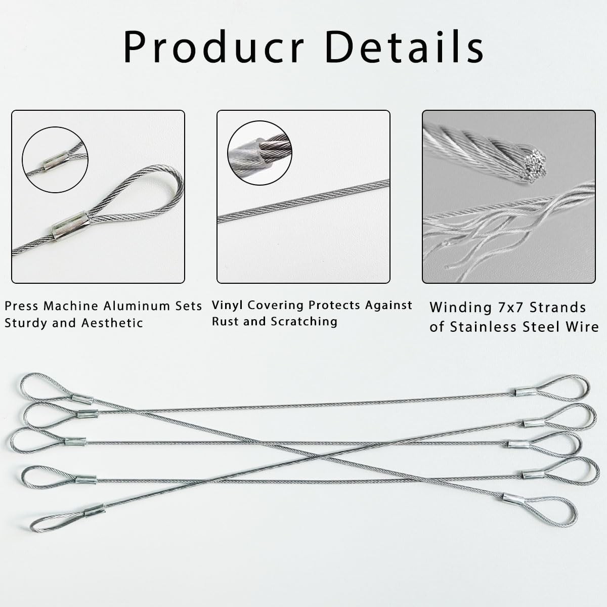 5 Pack Luggage Lock Safety Cable, Stainless Steel Cable with Loops, Stainless...