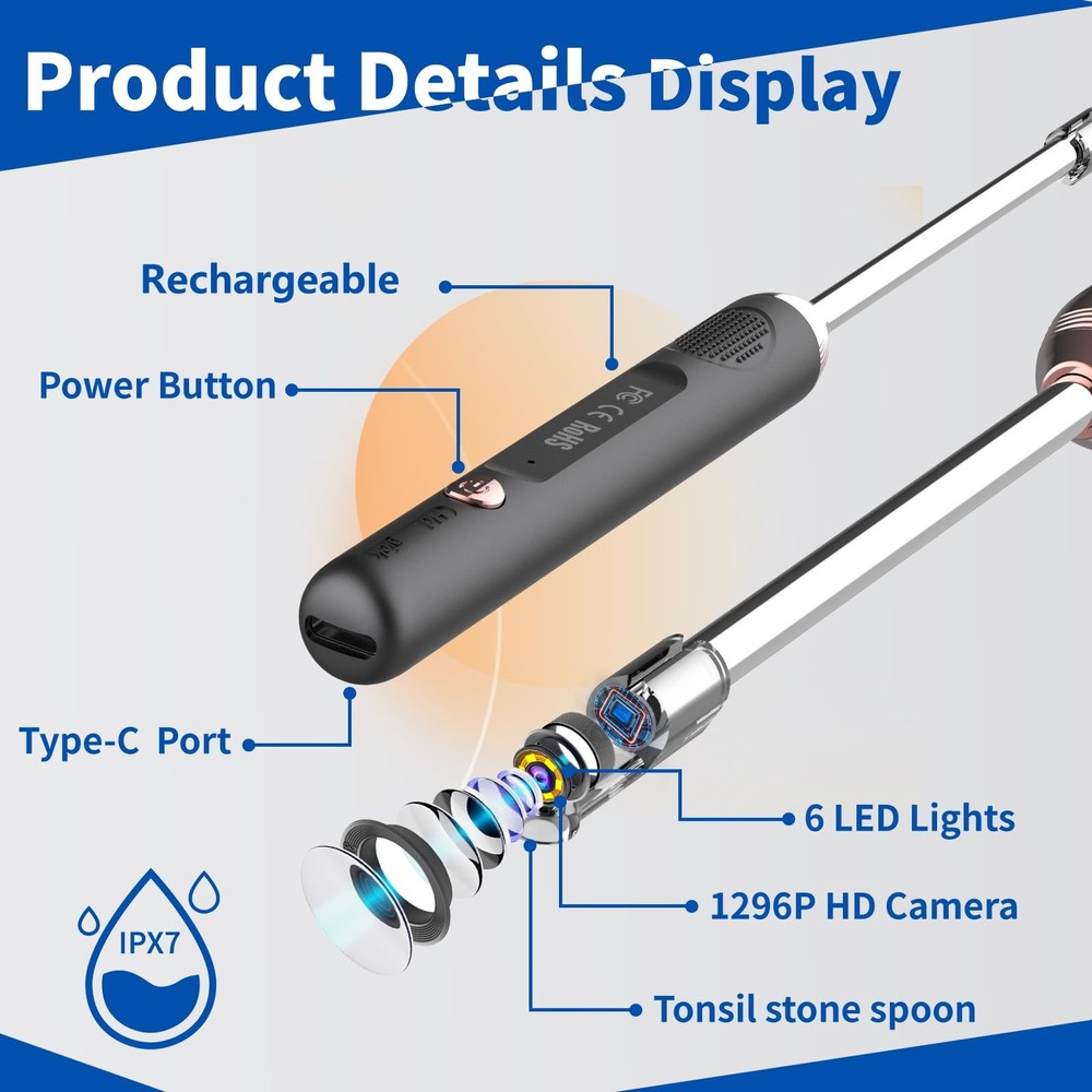 Tonsil Stone Remover with Camera，Tonsil Stone Removal Tool with LED Light，Ton...