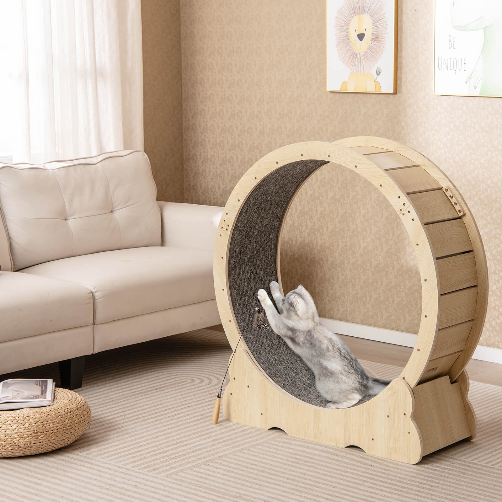 Cat Exercise Wheel w/ Carpet &Lockable Mechanism Non-slip Wide Base Wide Base