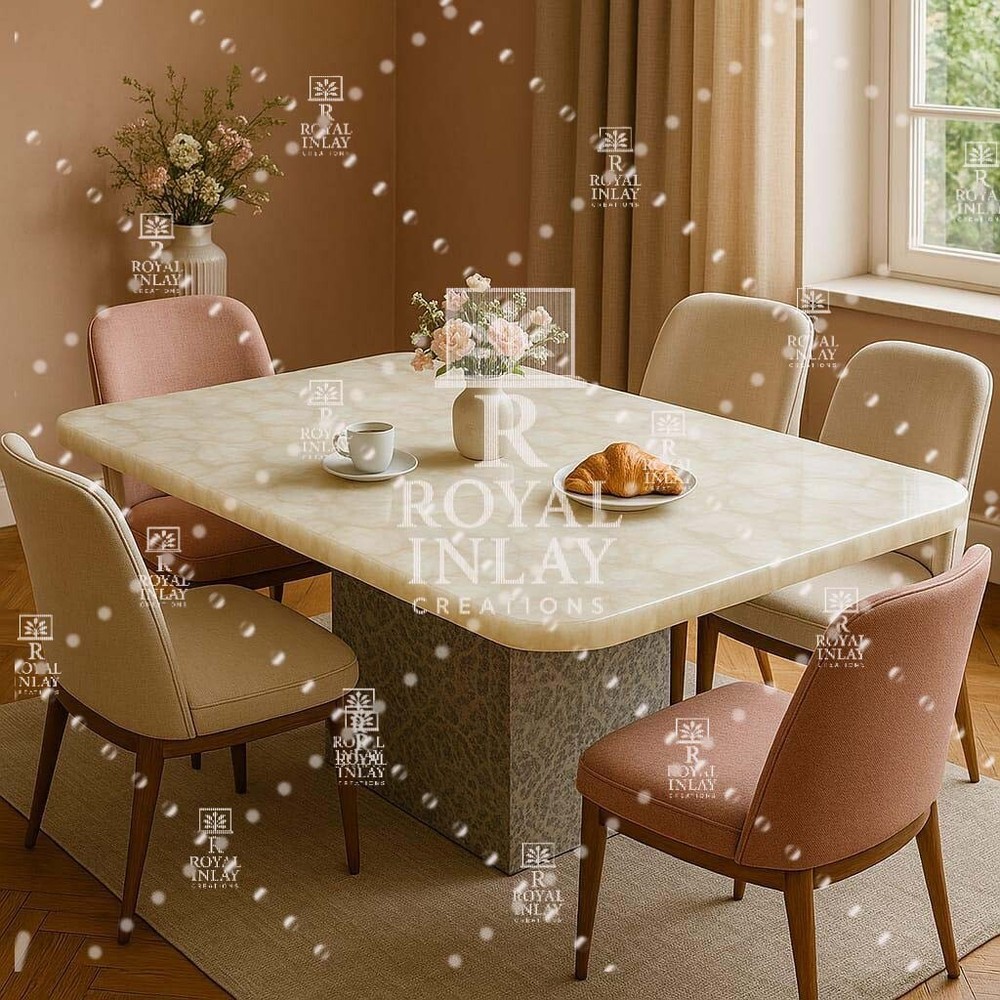 Luxury White Quartz Table Top | Polished Handmade Gemstone Dining Table