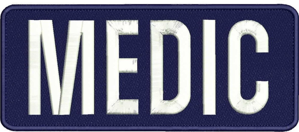 medic embroidery patch  4x10 hook Navy border white letters