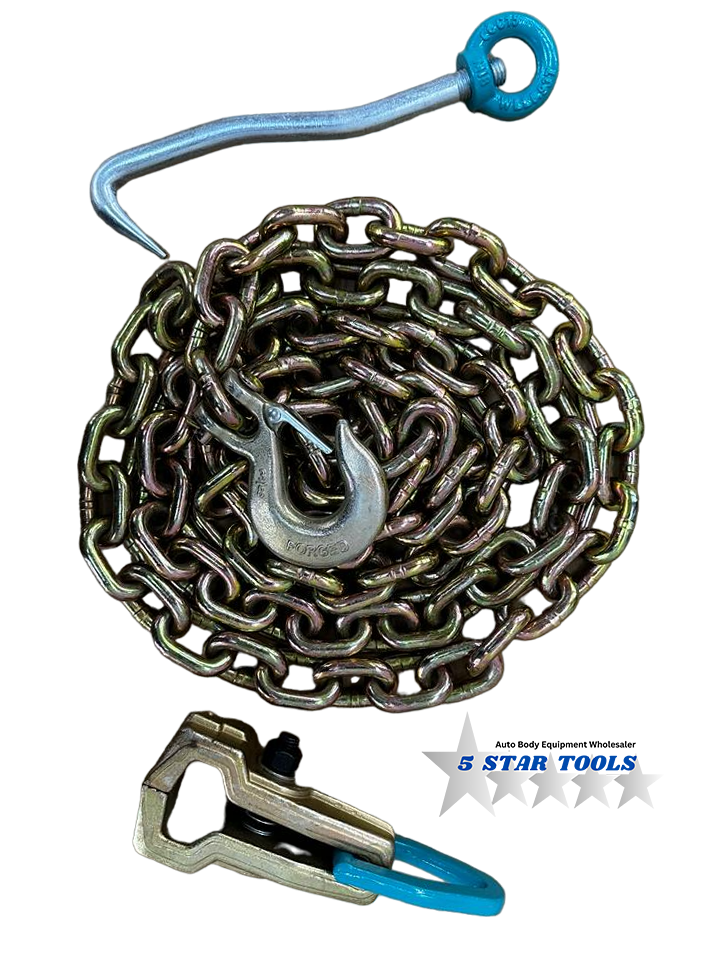 NEW Chain, Clamp, Hook Set Clamp Auto Body Frame Machine Repair Pulling Clamp