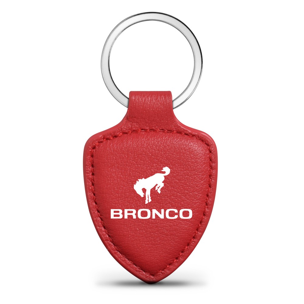 Ford Bronco Red Real Leather Shield-Style Key Chain