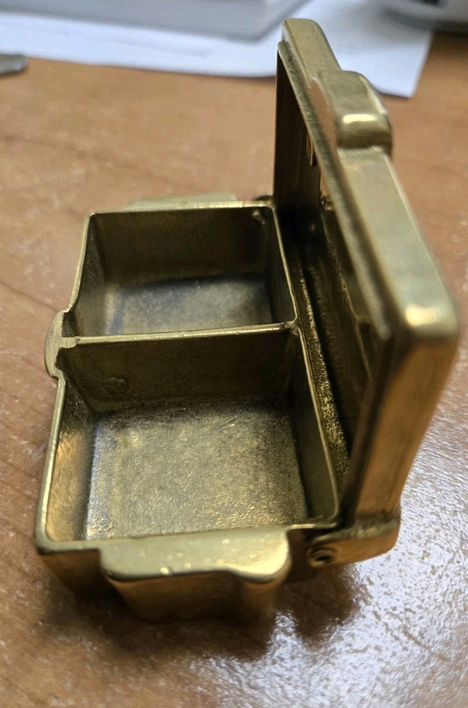 Solid Brass Double Stamp Box Holder/ Trinket Box Vintage Hinged